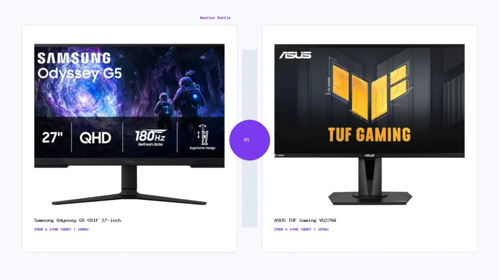 Samsung Odyssey G5 G51F 27-inch vs ASUS TUF Gaming VG27AQ: QHD Gaming Monitor Battle